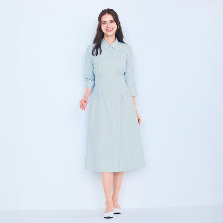 接客制服 ワンピース Audire AUO5302 ウエストリボン 3Way仕様 前ファスナー開き 上品オフィスウェア eユニフォーム