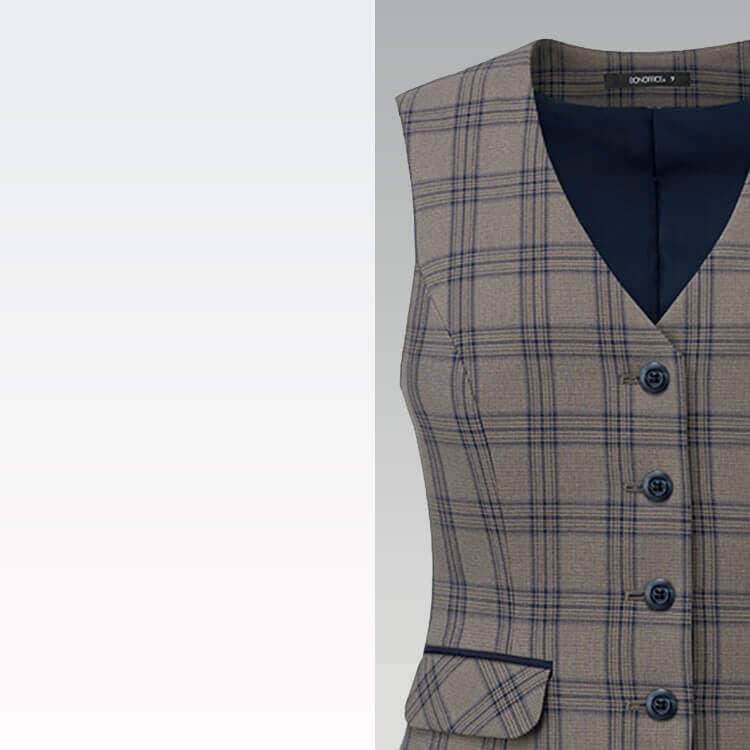 チェック柄ベスト・オフィスユニフォーム・事務服・ストレッチ・上品スタイル