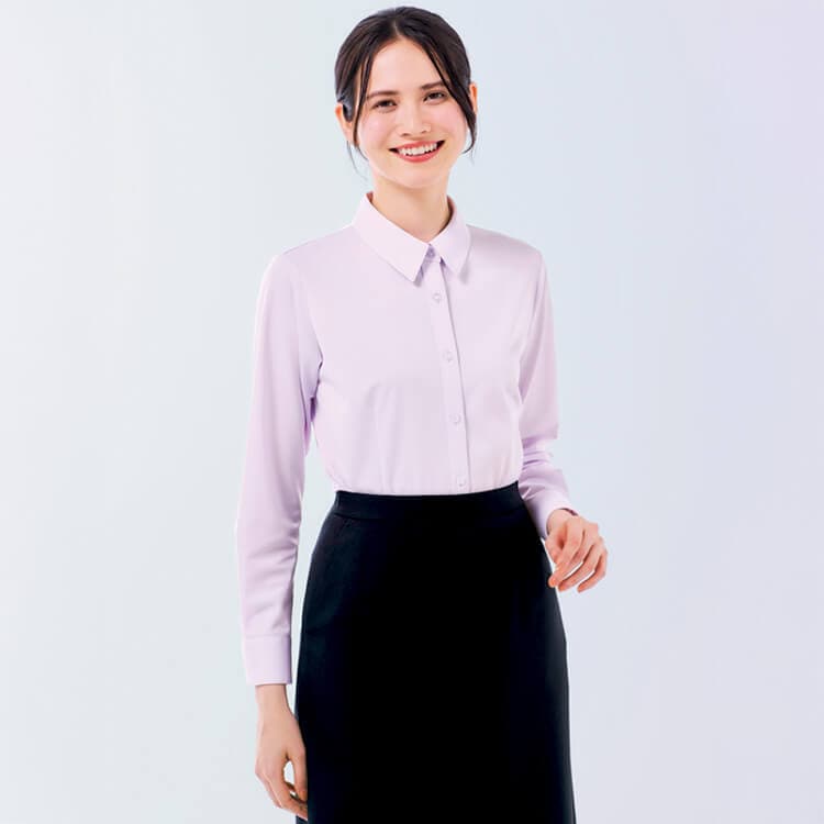 事務服ブラウス長袖 レディース オフィス 制服 ニット素材 吸汗速乾