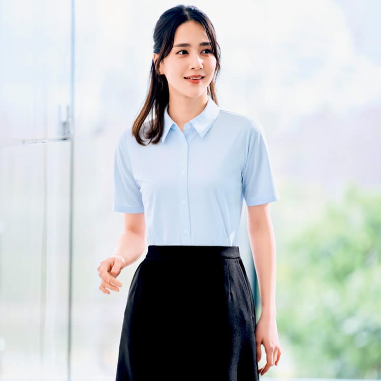 ボンマックス RB4567 半袖ブラウス レディース オフィス 受付 制服 ニット素材 吸汗速乾 透け防止