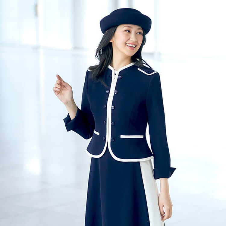 受付制服ジャケット｜チェック柄・ノーカラー・コンシェルジュ向け