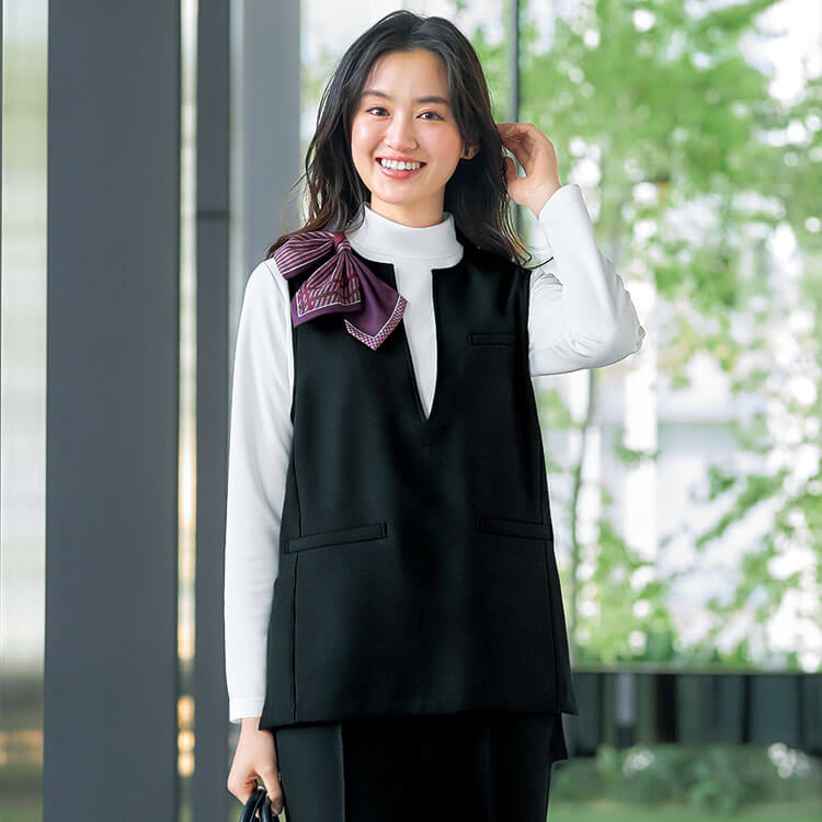 プルオーバーベスト AR2021 事務服ベスト・オフィスユニフォーム・事務服・ロング丈スカートとコーデ可能・同シリーズ