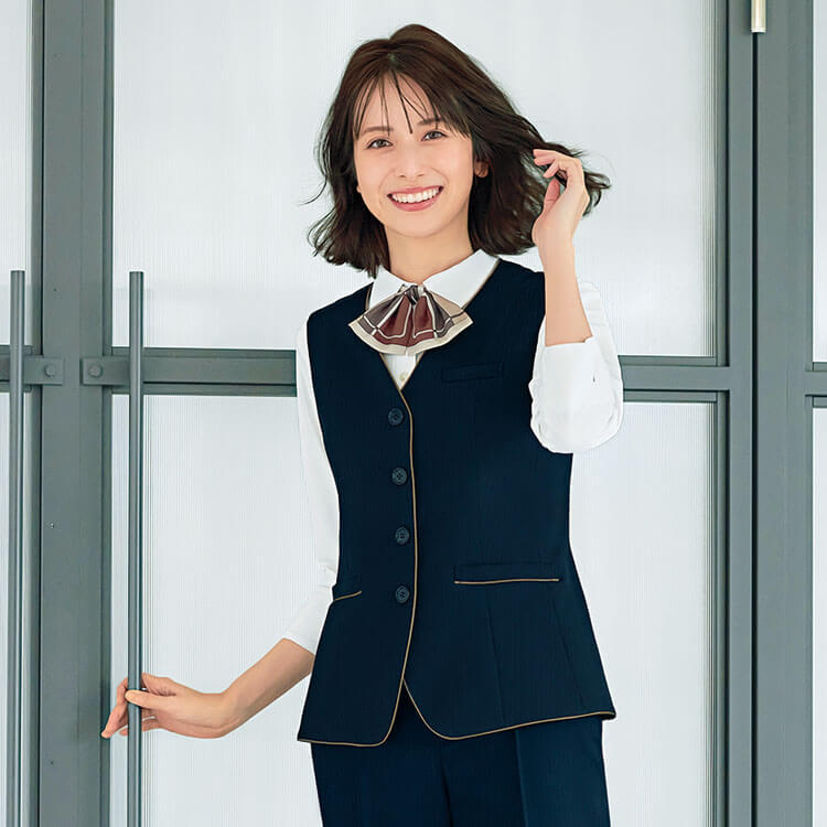 AR2898 事務服ベスト・ストライプ・アルファピア・事務服ベスト・受付・ホテル・上品・イーユニフォーム