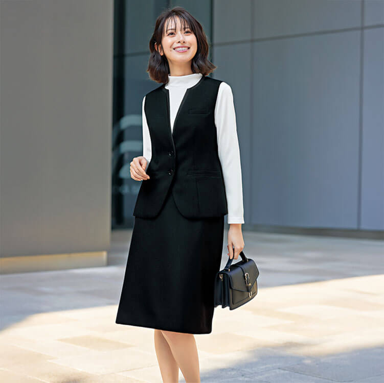 事務服スカート・カラーブラック・ストレッチ・オフィススカート・ストレッチ・動きやすい制服・清楚で上品なレディーススカート
