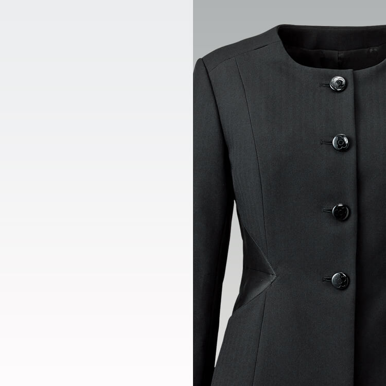 事務服ジャケット・インフォメーション・オフィス制服・黒ジャケット・上品・洗練・落ち着いたデザイン