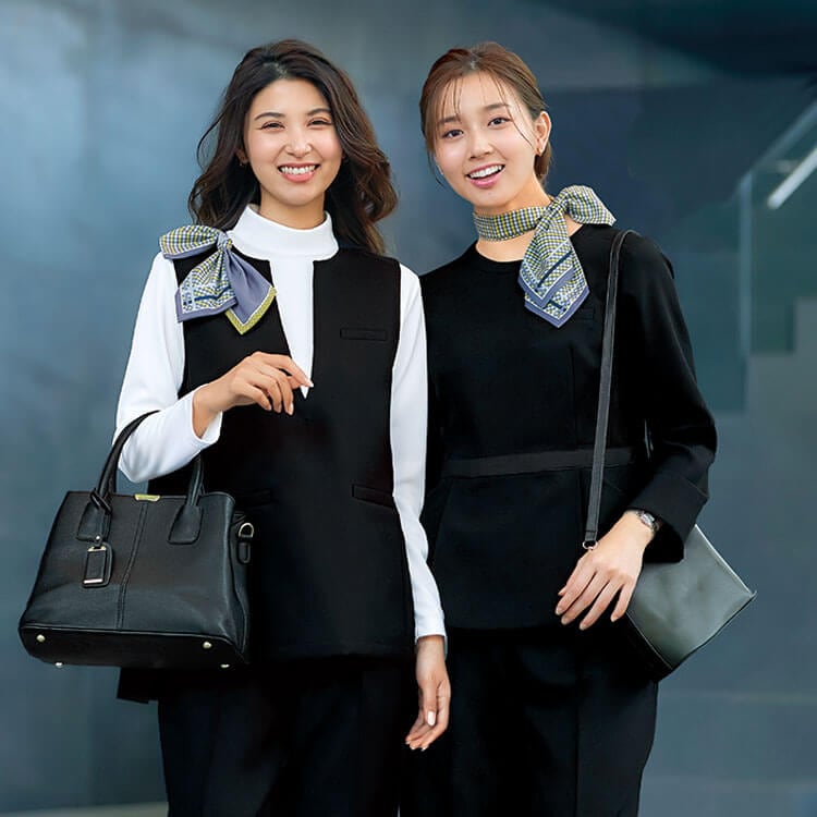 チェック柄 事務服スカーフ・アルファピア・ミニチェック柄・レディース・受付制服・清楚なアクセサリー・イーユニフォーム