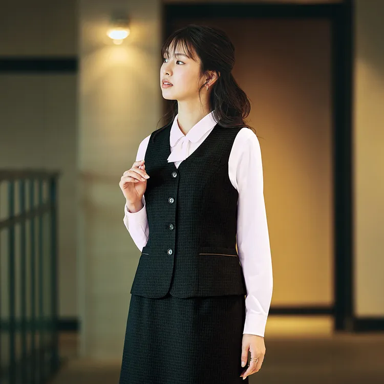 事務服Aラインスカート｜ピエ・オールシーズン素材・チェック柄