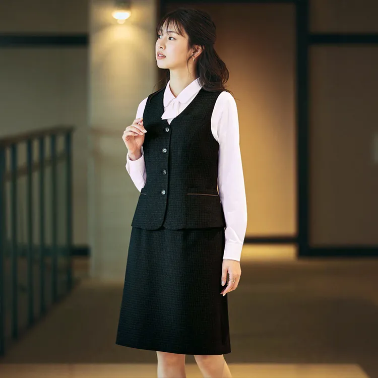 オフィスユニフォーム 事務服スカート Aライン チェック柄 接客スタッフ用制服 通年素材