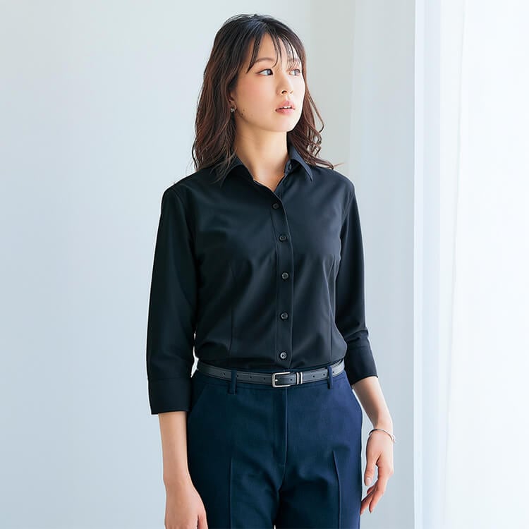 オフィスブラウス半袖－防汚＆ノーアイロン・店舗制服や事務服に