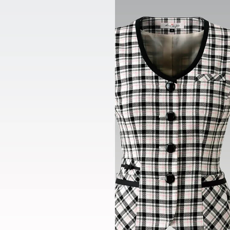 事務服ベスト・チェック柄・オールシーズン対応・受付接客におすすめの人気オフィスユニフォーム・eユニフォーム
