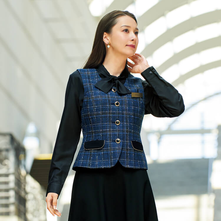 事務服ブランド・enjoie・アンジョア・オフィス用ベスト・レディース・ホテルユニフォーム・インフォメーション制服