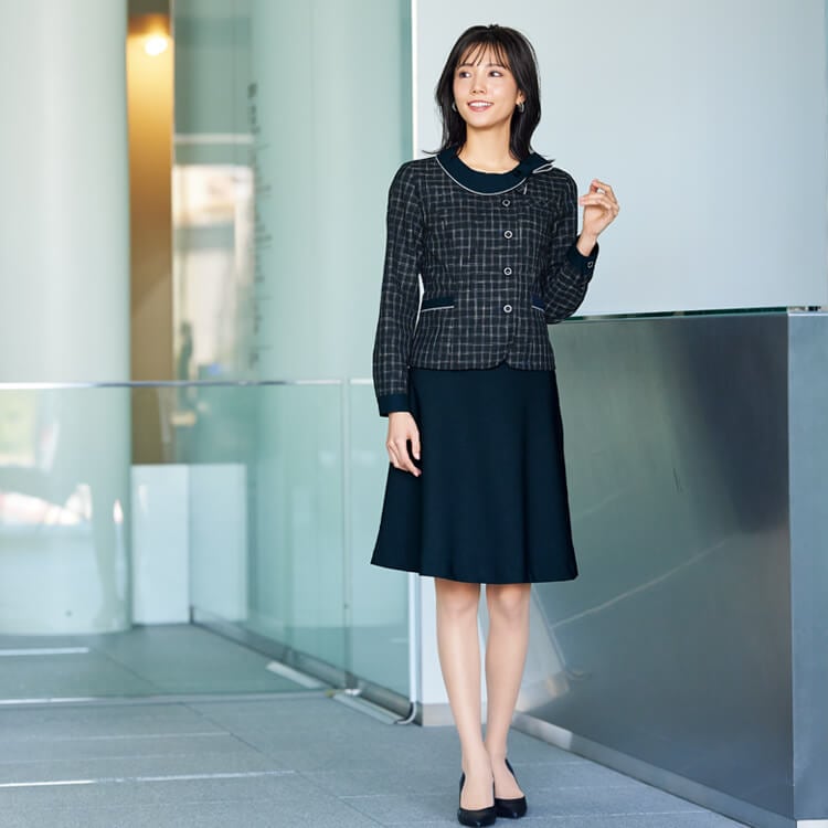 チェック柄・オーバーブラウス・長袖・上品デザイン・事務服・eユニフォーム