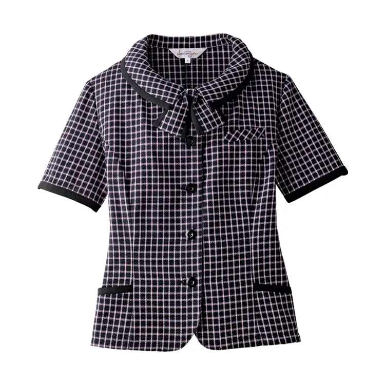アンジョア 26255 事務服オーバーブラウス 夏用 チェック柄 ホームクリーニング対応 オフィスユニフォーム eユニフォーム