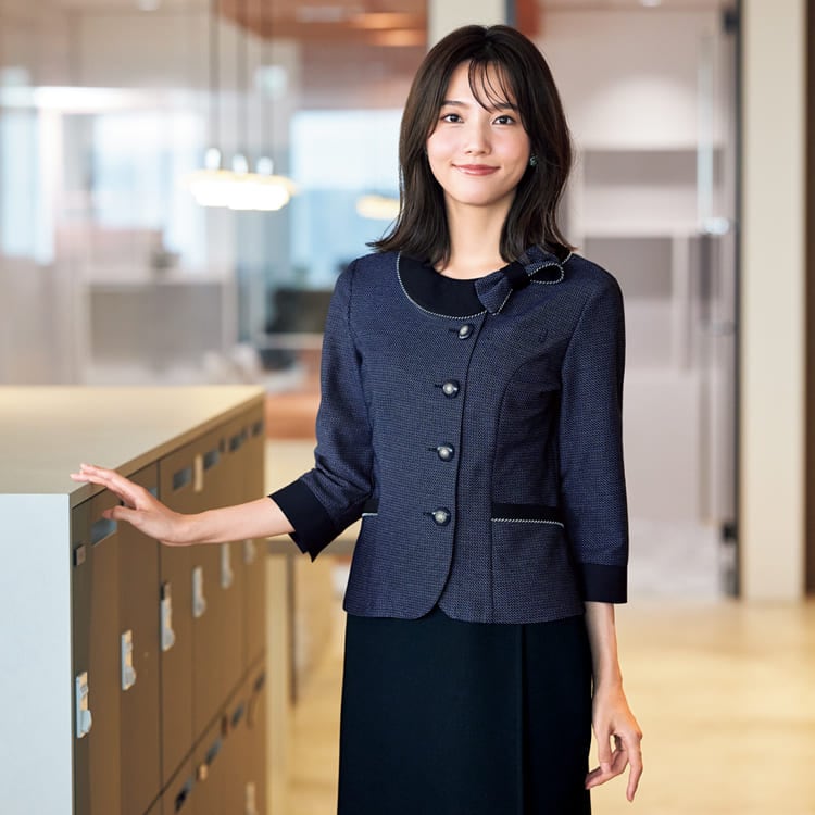 アンジョア・enjoie・26775・七分袖オーバーブラウス・きれいめでおしゃれ・受付接客に人気の事務服ユニフォーム