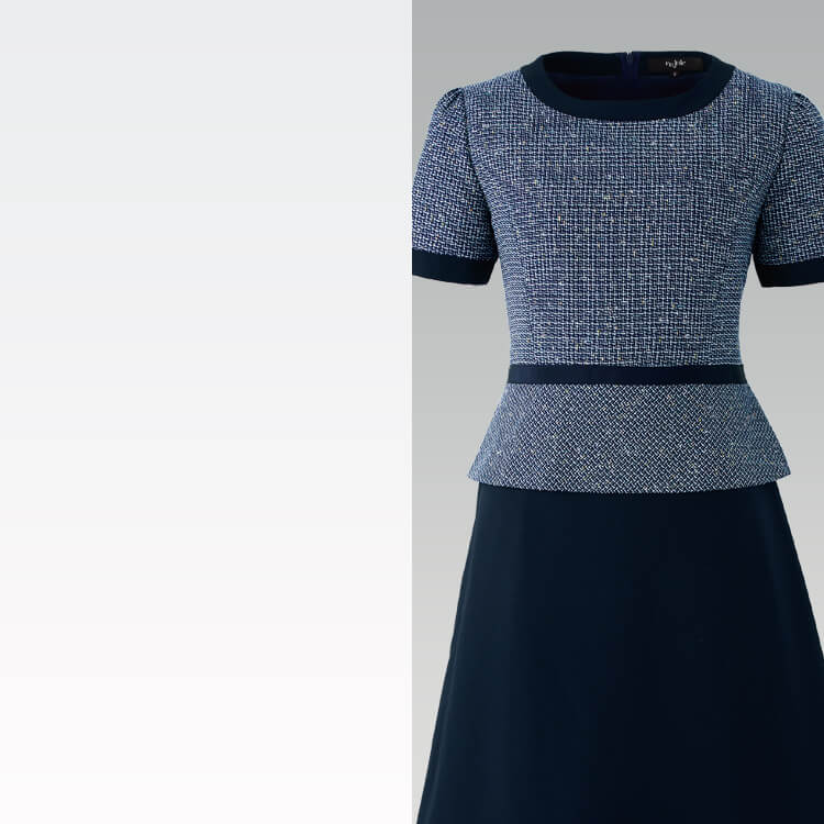 オフィスワンピース ツイード調素材 企業受付ユニフォーム ショールームユニフォーム