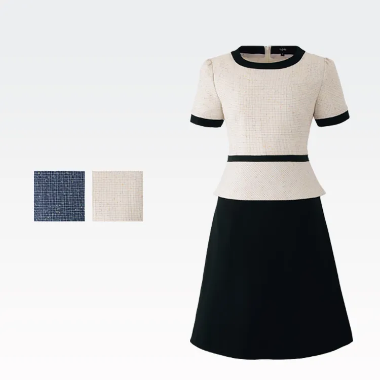 オフィスワンピース アンジョア 62130 オフィス制服ワンピース ツイード調シリーズ
