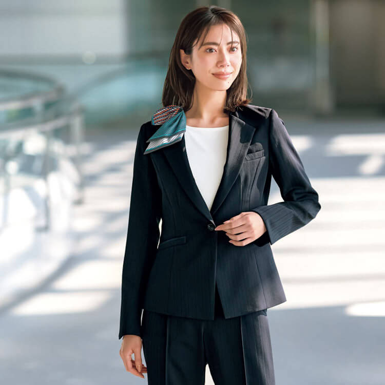 EAJ1009 カーシーカシマ ジャケット｜enjoy事務服 オフィス制服 シャドーストライプ柄 ストレッチ素材