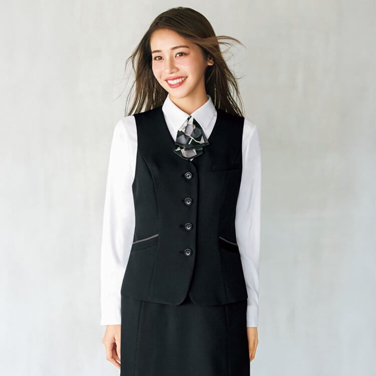 カーシーカシマ EAV1003 ベスト enjoy事務服 オフィス制服 シャドーチェック柄 ストレッチユニフォーム