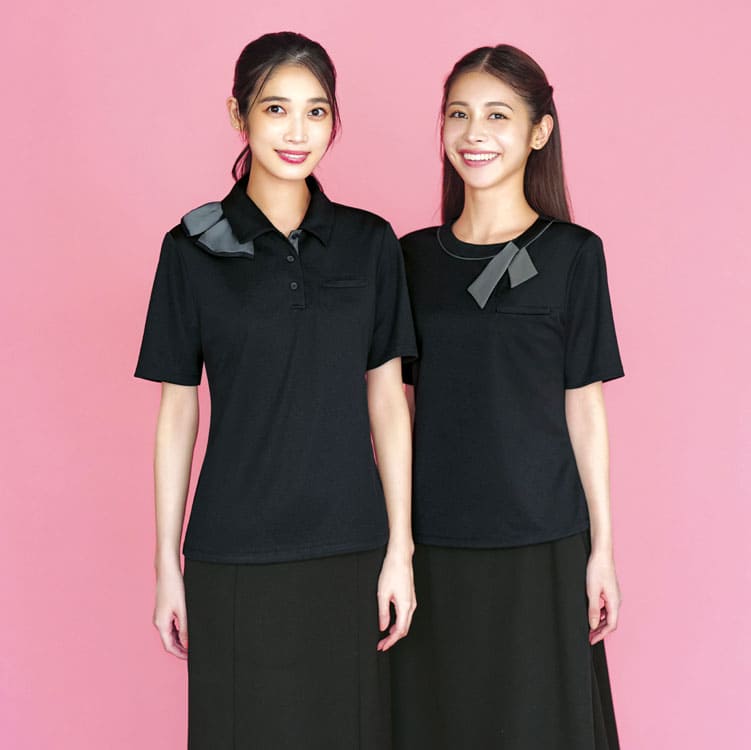 半袖ポロシャツ 事務服｜ENJOY (カーシーカシマ) ESP1033。高通気ニット素材でムレにくく、接客やデスクワークを快適にする新作の夏用オフィスユニフォーム