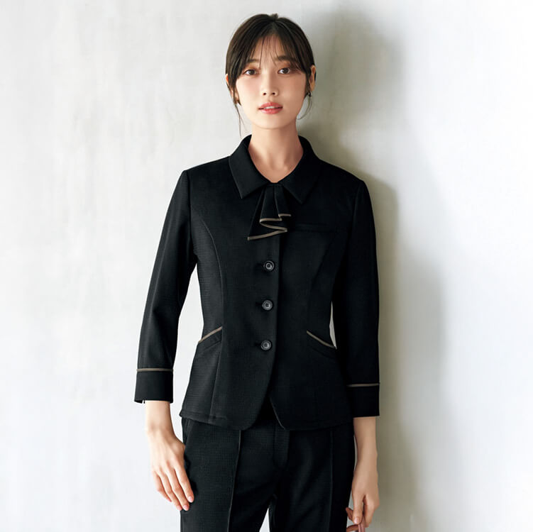 カーシーカシマ EWA1005 オーバーブラウス 七分袖 事務服enjoy オフィス制服 シャドーチェック柄 ストレッチユニフォーム