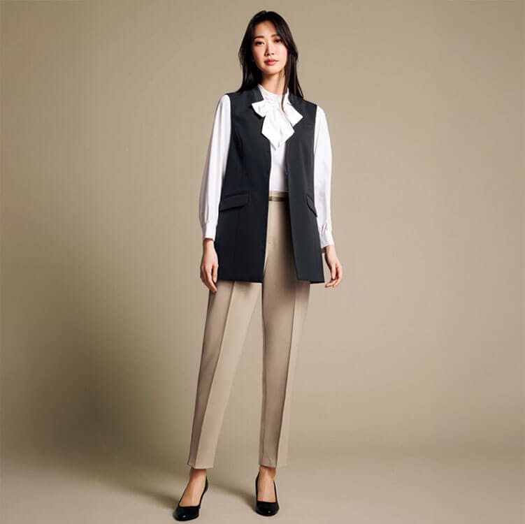 ロングベスト・レディース・受付・接客・オフィス制服・ストレッチ素材・ホームクリーニング可【e-UNIFORM】