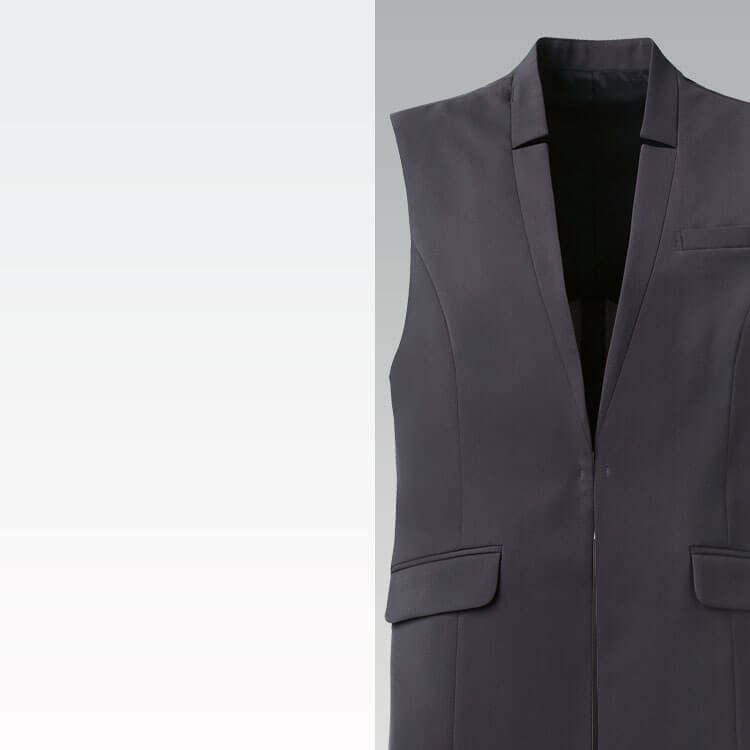 ロングベスト・レディース・接客制服・オフィスユニフォーム・ストレッチ・きれいめデザイン