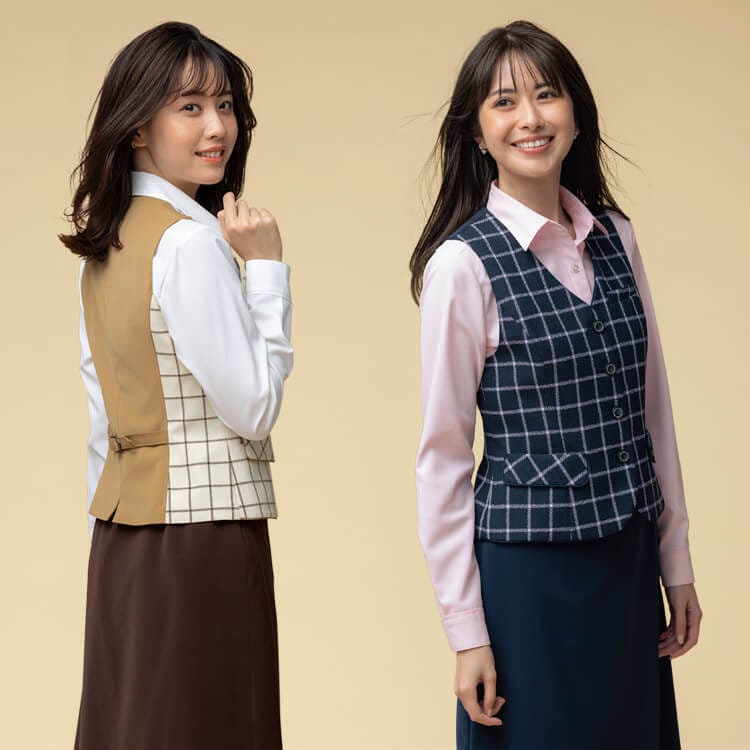 事務服ベストチェック柄
