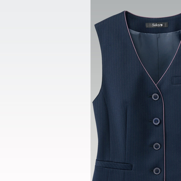 受付・接客業に最適なストライプ柄の事務服ベスト 吸水速乾・ストレッチ対応