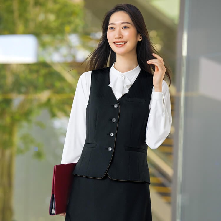 オフィスベスト｜ストライプ柄の上品な事務服ユニフォーム