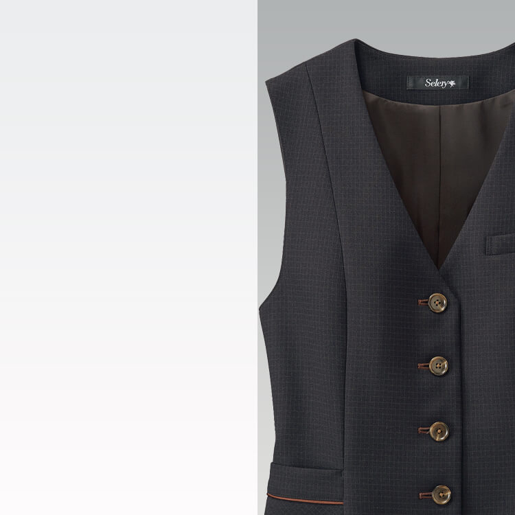 事務服ベスト｜上品なチェック柄×ストレッチニット素材 レディースオフィスユニフォーム【e-UNIFORM】