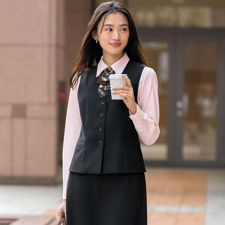 事務服 ベスト レディース チェック柄 オフィス 制服 おしゃれ 企業 制服