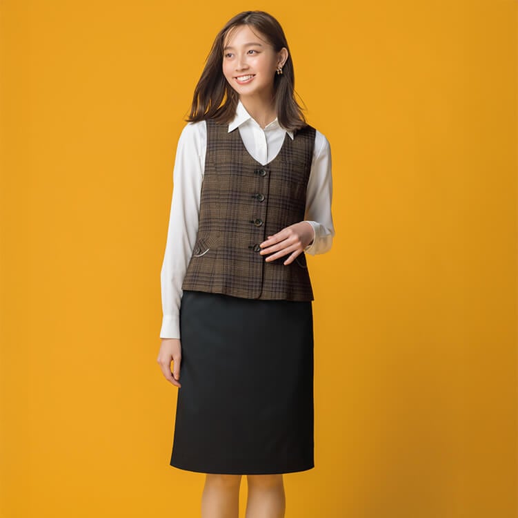 事務服ベスト sel0473｜制電・抗菌機能つきチェック柄オフィス制服【e-UNIFORM】