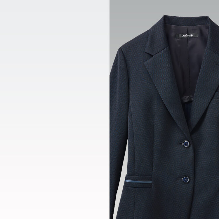 動きやすいニット素材の事務服ジャケット オールシーズン対応のレディースオフィス制服