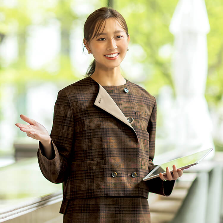 接客制服ジャケット sel2530｜抗菌・エコ素材のノーカラージャケット