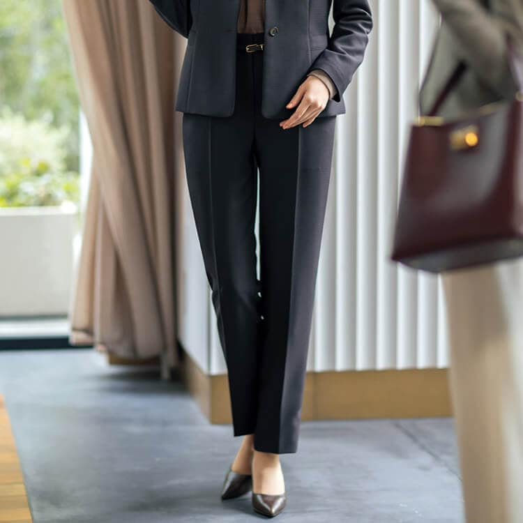 セロリー 51719 テーパードパンツ 事務服 オフィス制服 ミニチェック柄 ニット素材 ストレッチユニフォーム