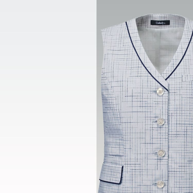 オフィスユニフォーム ベスト ミストヴェールツイード 上品シルエットで接客にも最適 涼しい夏服で可愛い人気のオフィスウェア