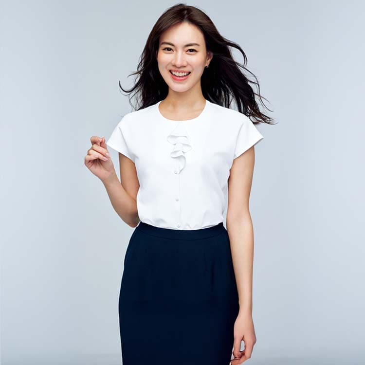 事務服 U81851 UNILADY ヤギコーポレーション リボンブラウス フレンチスリーブ エアリーチェック柄 透け防止で安心の夏用オフィス制服 おしゃれで可愛い人気ブラウス eユニフォーム