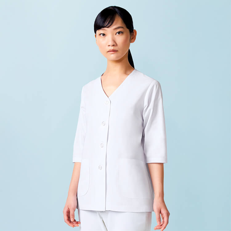 カゼン 334・調理用白衣・レディース・七分袖・調理着・調理服・厨房白衣・吸汗・素材