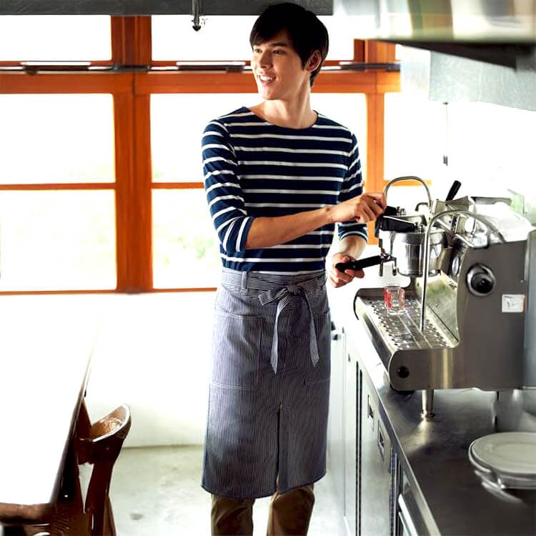 腰下エプロン・パン屋・スタッフ制服・ヒッコリーストライプ・業務用エプロン