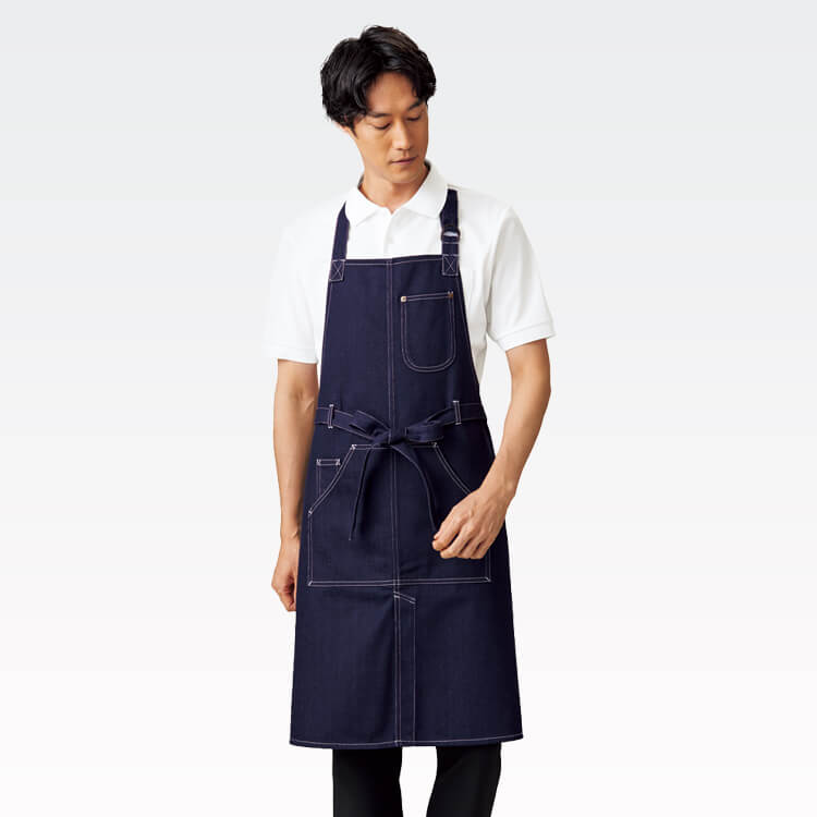 業務用エプロン・カジュアルデザイン・胸当てエプロン・カフェ制服・デニム