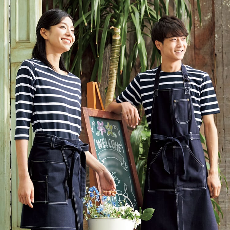 男女兼用・飲食店Tシャツ・スタッフユニフォーム・ボーダー柄・接客制服・eユニフォーム