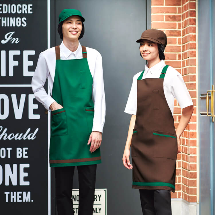 飲食店制服・エプロン・おしゃれ・カラー展開・サービスユニフォーム・スーパーマーケット制服・カフェ制服