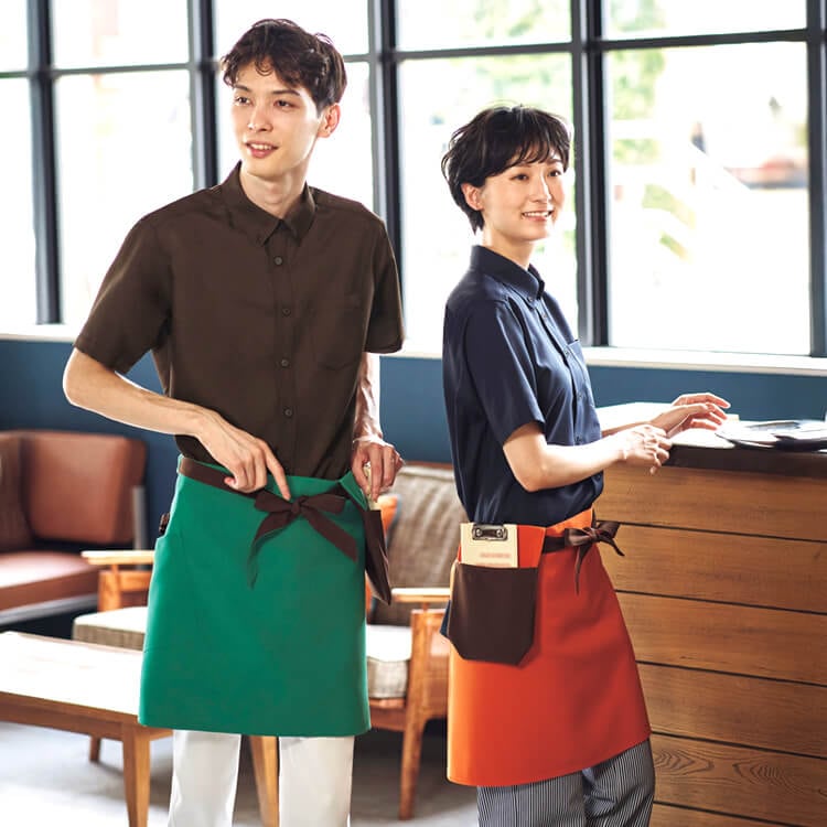 ショートエプロン・飲食店ユニフォーム・ウエイトレス・ホール制服・業務用エプロン