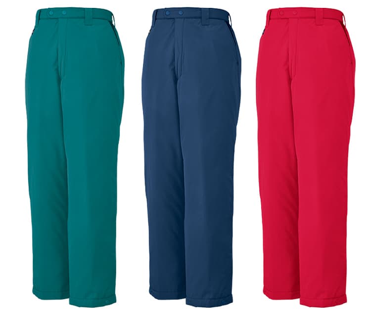 作業服　裏アルミロングパンツ（w-bib-8382）の色は、ブラック、オレンジ、オリーブ、グリーン、ネイビーブラック、レッド、ブルー、ネイビー、パープルグレーとなっています