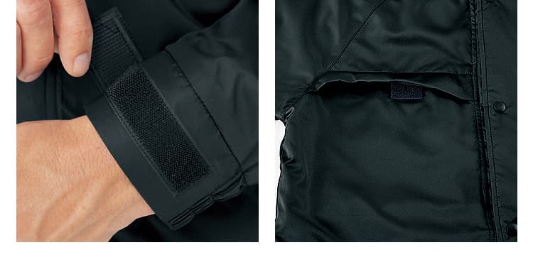 作業服　裏アルミジャケット（w-bib-8386）は袖口調節マジックテープ、胸落とし込みポケットが付属しています