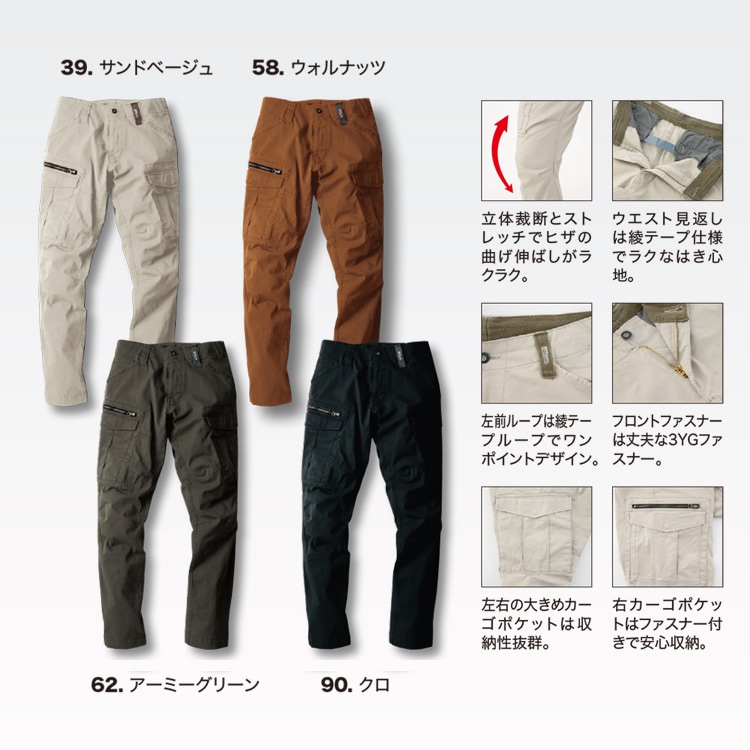 作業用パンツ夏服－作業服ズボン「綿98％・ポリウレタン2％」建設現場