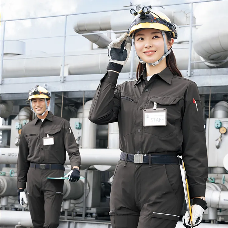 軽量で通気性に優れたストレッチ素材を使用の長袖シャツ 作業服 夏用