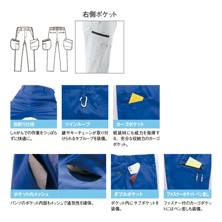 作業ズボン カーゴパンツ｜夏服・アイトス・サイドポケット付きの便利