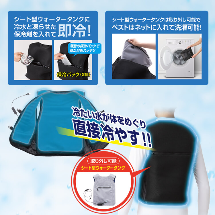 冷却ベスト－水冷式・セット「保冷剤＆バッテリー」・熱中症対策グッズ