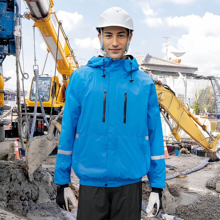 空調服 レインウェア｜フード付き 雨具作業着「透湿防水」ファン付き